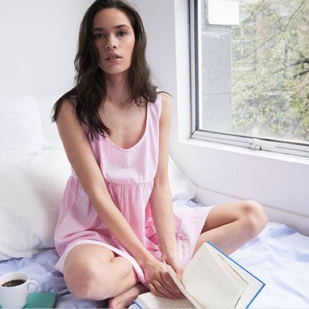The Sleep Shirt Pretty Pink Nightie with Pockets Nightgown Linen S